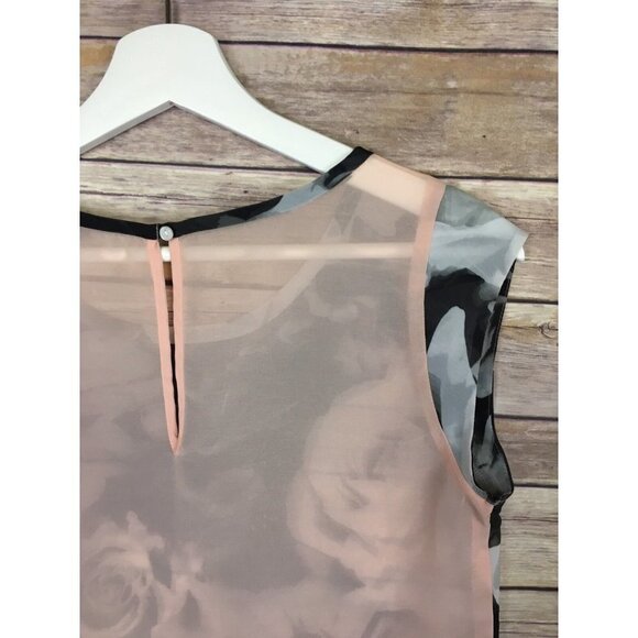 American Eagle XS Sheer Floral Shirt Top Blouse Colorblock Roses Cap Sleeve - Picture 5 of 7